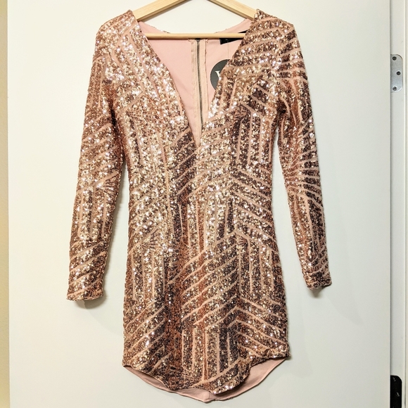 WHITE Fox Boutique Rose Gold Sequin Dress - Picture 2 of 5